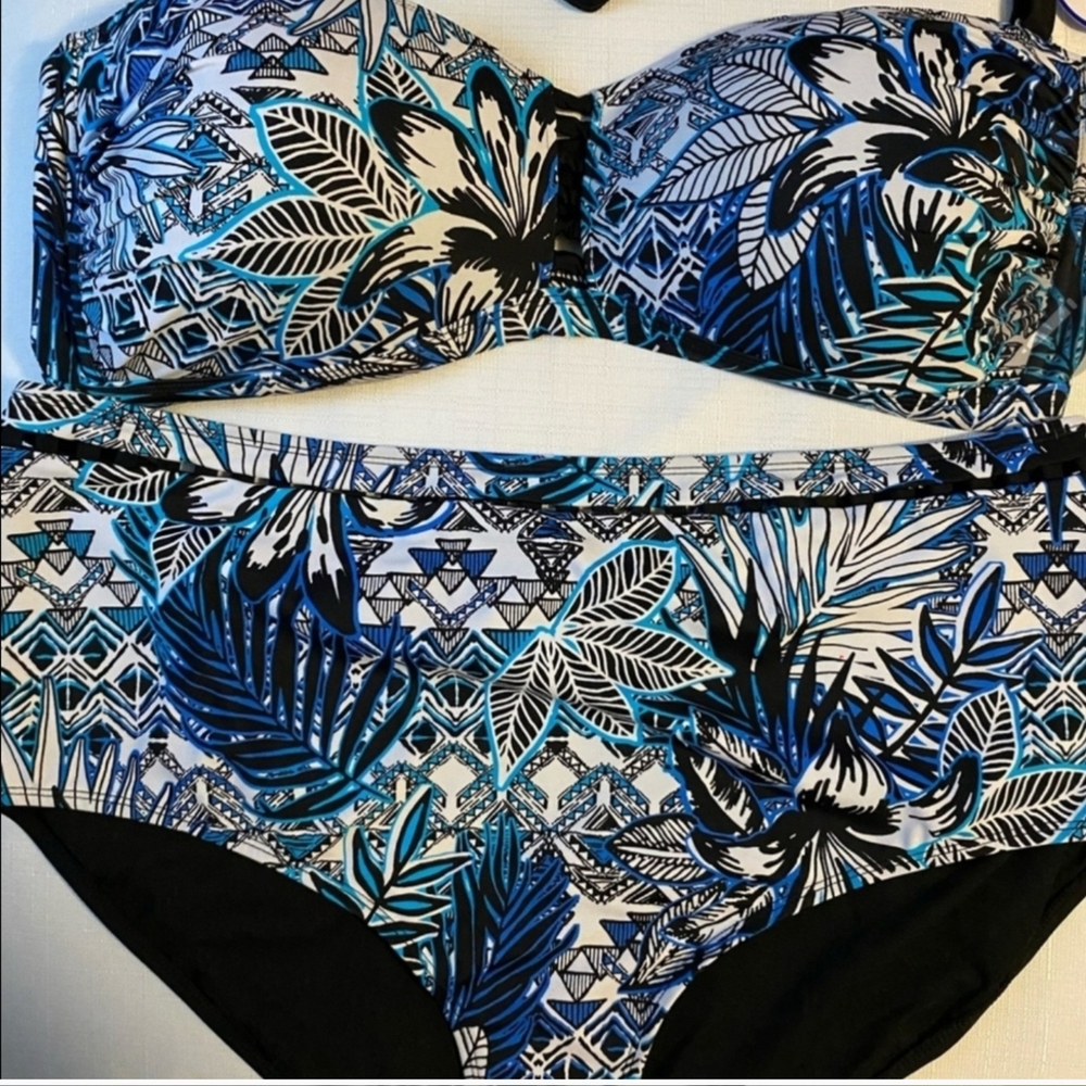 Swimsuits For All Blue and Black Bikini Elegant Floral Design